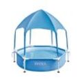 INTEX 28209NP - Metal Frame Pool mit Überdachung (183x38cm) mit Wassersprüher Kinderpool Planschbecken