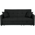 3-Sitzer Sofa Schwarz Stoffbezug Gesteppt mit Schlaffunktion 2 Dekokissen Schmale Armlehnen Modern Wohnzimmer Schlafsofa Polstersofa