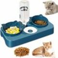 Ulisem Erhöhter Doppelnapf für Katzen und Hunde, 3-in-1-Automatik-Wasser- und Futterspender für Haustiere, um 15° geneigt, Doppelnapf für Katzen und