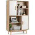 Costway - Bücherschrank mit 2 Türen und 4 offene Regale, Bücherregal Holz, Standregal Holzregal Aufbewahrungsregal für Wohnzimmer, Arbeitszimmer