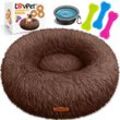 LOVPET® Hundebett Hundekissen Katzenbett Bagel, Waschbar, Inkl. Napf + 3x Kauknochen, Hundesofa flauschig Kissen Rund aus Plüsch für Kleine, Mittelgroße & Große Hunde, Katzen