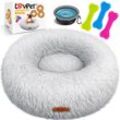 LOVPET® Hundebett Hundekissen Katzenbett Bagel, Waschbar, Inkl. Napf + 3x Kauknochen, Hundesofa flauschig Kissen Rund aus Plüsch für Kleine, Mittelgroße & Große Hunde, Katzen