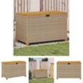 Gartentruhe Beige 110x55x63 cm Poly Rattan Akazienholz - Gartenboxen - Beige - The Living Store