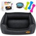 LOVPET® Hundebett, Hundekissen, Hundekorb Chiller, Inkl. Napf + 3X Kauknochen, Hundesofa Kissen für Kleine, Mittelgroße & Große Hunde, Bezug