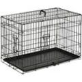 Pawhut - Hundekäfig Transportkäfig Drahtkäfig mit Gitter Hundebox Transportbox Kleintierkäfig Reisebox zusammenklappbar Metall Schwarz 76 x 46 x 52 cm