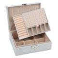 Schmuckkasten Lederoptik 23 x 17 x 9cm für Ohrringe Ketten Schmuck Organizers 2 Tier Samt Schmuckbox Schmuckhalter Weiß - Tolletour