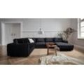 Wohnlandschaft ANDAS "Hobro U-Form", schwarz, B:348cm H:80cm T:270cm, Luxus-Microfaser Lederoptik (100% Polyester, Struktur grob (100% Polyester), Samtoptik (100% Polyester), Sofas, in 3 Bezugsqualitäten in vielen Farben, Design by Morten Georgsen