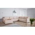 Wohnlandschaft ANDAS "Hobro U-Form", beige, B:348cm H:80cm T:270cm, Luxus-Microfaser Lederoptik (100% Polyester, Struktur grob (100% Polyester), Samtoptik (100% Polyester), Sofas, in 3 Bezugsqualitäten in vielen Farben, Design by Morten Georgsen