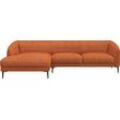 Ecksofa FLEXLUX "Belle Designsofa, L-Form, B/T 288/149 cm", orange (burned orang), B:288cm H:74cm T:149cm, 85% Polyester/15%Polyamide, Sofas, Skandinavisches Design, In hochwertiger Verarbeitung