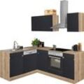 Winkelküche OPTIFIT "Roth", grau (küche: anthrazit, eiche, front: anthrazit, korpus: wildeichefarben, arbeitsplatte: wildeichefarben), B:210cm T:60cm, Komplettküchen-Sets, L-Küche, Stellmaße 210x175 cm,wahlweise mit E-Geräten, Push-to-Open-Funktion