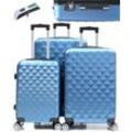 KESSMANN Kofferset 3 teilig Hartschalenkofferset M L XL Koffer + Digitale Kofferwaage, 4 Rollen, (Reisekofferset, 4 tlg., Schloss Teleskopgriff Gepäck Urlaub Zubehör Reise Hartschale Trolley), Reisetasche Kofferset groß mittel klein Handgepäck Gepäck Rollkoffer, blau