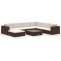 8-tlg. Garten-Lounge-Set mit Auflagen Poly Rattan Braun Vidaxl