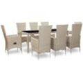 9-tlg. Garten-Essgruppe mit Auflagen Poly Rattan Beige vidaXL