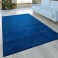 Teppich Wohnzimmer Kurzflor Naturfaser Einfarbig Handgearbeitet Gabbeh 120x170 cm, Blau - Paco Home