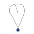 Steuer Modeschmuck Kette silberfarbene Kette, Anhänger blauer Katzenaugenstein