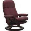 Relaxsessel STRESSLESS "Garda", rot (bordeaux batick), B:76cm H:100cm T:74cm, Leder BATICK: BATICK ist ein leicht korrigiertes, durchgefärbtes und genarbtes Möbelleder, bei dem die meisten Unebenheiten und Spuren in der Regel entfernt wurden., Sessel, verstellbar, optional 2-motorisch, Größe M & L, Gestell Braun