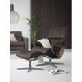 Relaxsessel STRESSLESS "Reno", braun (braun batick), B:83cm H:100cm T:76cm, Leder BATICK: BATICK ist ein leicht korrigiertes, durchgefärbtes und genarbtes Möbelleder, bei dem die meisten Unebenheiten und Spuren in der Regel entfernt wurden., Sessel, mit Cross Base, Größe S, M & L, Holzakzent Eiche