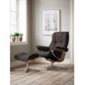 Relaxsessel STRESSLESS "Mayfair", braun (chocolate paloma), B:83cm H:102cm T:74cm, Leder PALOMA: PALOMA ist ein durchgefärbtes Semianilin-Möbelleder mit natürlicher Narbung., Sessel, mit Hocker, mit Cross Base, Größe S, M & L, Holzakzent Eiche