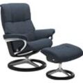 Relaxsessel STRESSLESS "Mayfair", blau (blau dinamica), Sessel, Microfaser DINAMICA, Signature Base Schwarz, Relaxfunktion-Drehfunktion-Plus™System-Gleitsystem-BalanceAdapt™, B/H/T: 83cm x 102cm x 74cm, Leder BATICK: BATICK ist ein leicht korrigiertes, durchgefärbtes und genarbtes Möbelleder, bei dem die meisten Unebenheiten und Spuren in der Regel entfernt wurden., Leder PALOMA: PALOMA ist ein du