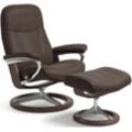 Relaxsessel STRESSLESS "Garda", braun (braun batick), B:91cm H:102cm T:79cm, Leder PALOMA: durchgefärbtes Semianilin-Möbelleder, ROHLEDER Stoff Q2 FARON (100% Polyester im Flor, Grundgewebe: 50% Polyester, 50% Polyacryl), Sessel, mit Signature Base, Größe L, Gestell Wenge