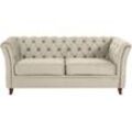 Chesterfield-Sofa HOME AFFAIRE "Reims", beige (creme), B:180cm H:76cm T:88cm, Samtoptik (100% Polyester), Sofas, mit echter Chesterfield-Knopfheftung, hochwertige Verarbeitung