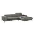 Ecksofa W.SCHILLIG "piedroo", grau (grau r66), B:303cm H:70cm T:193cm, Chenille-Flachgewebe R66 (85% Polyester, 15% Nylon), Sofas, Kopfteilverstellung, wahlweise mit Sitztiefenverstellung, Breite 303cm