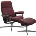 Relaxsessel STRESSLESS "Garda", rot (bordeaux batick), B:82cm H:102cm T:72cm, Leder BATICK: BATICK ist ein leicht korrigiertes, durchgefärbtes und genarbtes Möbelleder, bei dem die meisten Unebenheiten und Spuren in der Regel entfernt wurden., Sessel, mit Cross Base, Größe M & L, Holzakzent Schwarz