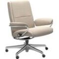 Relaxsessel STRESSLESS "Paris" Sessel Gr. ROHLEDER Stoff Q2 FARON, Home Office Base, Plus™System-Gleitsystem-Relaxfunktion-Drehfunktion-Rückteilverstellung-Höhenverstellung, B/H/T: 80 cm x 97 cm x 69 cm, beige (light q2 faron) Low Back, mit Home Office Base, Gestell Chrom