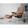 Relaxsessel STRESSLESS "Consul", braun (latte batick), B:91cm H:102cm T:79cm, Leder BATICK: BATICK ist ein leicht korrigiertes, durchgefärbtes und genarbtes Möbelleder, bei dem die meisten Unebenheiten und Spuren in der Regel entfernt wurden., Sessel, mit Cross Base, Größe S, M & L, Holzakzent Braun