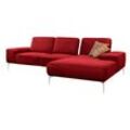 Ecksofa W.SCHILLIG "run" Sofas Gr. B/H/T: 279cm x 88cm x 178cm, Flachgewebe W82, Recamiere rechts, mit Sitztiefenverstellung, rot (light brick w82) mit elegantem Holzsockel, Füße in Chrom glänzend, Breite 279 cm