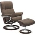 Relaxsessel STRESSLESS "Mayfair" Sessel Gr. Leder BATICK, Signature Base Braun, Relaxfunktion-Drehfunktion-Plus™System-Gleitsystem-BalanceAdapt™, B/H/T: 83 cm x 102 cm x 74 cm, braun (mole batick) mit Hocker, Signature Base, Größe S, M & L, Gestell Braun