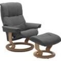 Relaxsessel STRESSLESS "Mayfair" Sessel Gr. Leder BATICK, Classic Base Eiche, Relaxfunktion-Drehfunktion-Plus™System-Gleitsystem, B/H/T: 88cm x 102cm x 77cm, grau (grau batick) mit Hocker, Classic Base, Größe S, M & L, Gestell Eiche