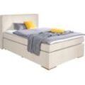 Boxspringbett ALINA "Nikki", weiß (weiß xbo 1), B:133cm L:214cm, Struktur fein XBO (100% Polyester), Komplettbetten, Boxspringbett, inklusive Matratze und Topper, Füße Buche natur