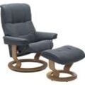 Relaxsessel STRESSLESS "Mayfair" Sessel Gr. Leder BATICK, Classic Base Eiche, Relaxfunktion-Drehfunktion-Plus™System-Gleitsystem, B/H/T: 75cm x 99cm x 73cm, blau (atlantic batick) mit Classic Base, Größe S, M & L, Gestell Eiche