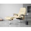 Relaxsessel STRESSLESS "Consul" Sessel Gr. Leder PALOMA, Cross Base Eiche, Relaxfunktion-Drehfunktion-Plus™System-Gleitsystem-BalanceAdapt™, B/H/T: 78 cm x 97 cm x 70 cm, beige (vanilla paloma) mit Cross Base, Größe S, M & L, Holzakzent Eiche