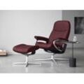 Relaxsessel STRESSLESS "Consul", rot (bordeaux batick), B:82cm H:102cm T:72cm, Leder BATICK: BATICK ist ein leicht korrigiertes, durchgefärbtes und genarbtes Möbelleder, bei dem die meisten Unebenheiten und Spuren in der Regel entfernt wurden., Sessel, mit Cross Base, Größe S, M & L, Holzakzent Schwarz