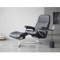 Relaxsessel STRESSLESS "Consul", schwarz (schwarz batick), B:91cm H:102cm T:79cm, Leder BATICK: BATICK ist ein leicht korrigiertes, durchgefärbtes und genarbtes Möbelleder, bei dem die meisten Unebenheiten und Spuren in der Regel entfernt wurden., Sessel, mit Cross Base, Größe S, M & L, Holzakzent Schwarz