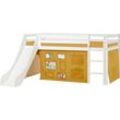 Hochbett HOPPEKIDS "«Creator Autumn Yellow»", weiß (weiß, autumn gelb, weiß, weiß), B:101cm H:9cm L:208cm, Bett: 100% Massivholz, Nordische Kiefer, Rutsche: MDF, Vorhang: 100% Baumwolle, Matratze: PU-Schaum, Matratzenbezug: 100% Baumwolle, Hochbetten, Hochbett, Rutsche & Vorhang Gelb und viel Auswahl