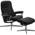 Relaxsessel STRESSLESS "Garda", schwarz (schwarz batick), B:82cm H:102cm T:72cm, Leder BATICK: BATICK ist ein leicht korrigiertes, durchgefärbtes und genarbtes Möbelleder, bei dem die meisten Unebenheiten und Spuren in der Regel entfernt wurden., Sessel, mit Cross Base, Größe M & L, Holzakzent Schwarz