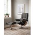 Relaxsessel STRESSLESS "Mayfair", grau (rock paloma), B:79cm H:102cm T:73cm, Leder PALOMA: PALOMA ist ein durchgefärbtes Semianilin-Möbelleder mit natürlicher Narbung., Sessel, mit Cross Base, Größe S, M & L, Holzakzent Eiche