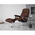 Relaxsessel STRESSLESS "Consul", braun (malt braun batick), B:91cm H:102cm T:79cm, Leder BATICK: BATICK ist ein leicht korrigiertes, durchgefärbtes und genarbtes Möbelleder, bei dem die meisten Unebenheiten und Spuren in der Regel entfernt wurden., Sessel, mit Cross Base, Größe S, M & L, Holzakzent Schwarz