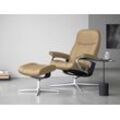 Relaxsessel STRESSLESS "Consul" Sessel Gr. Leder PALOMA, Cross Base Schwarz, M, Relaxfunktion-Drehfunktion-Plus™System-Gleitsystem-BalanceAdapt™, B/H/T: 82 cm x 102 cm x 72 cm, beige (sand paloma) mit Hocker, Cross Base, Größe S, M & L, Holzakzent Schwarz