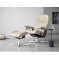 Relaxsessel STRESSLESS "Consul" Sessel Gr. Leder BATICK, Cross Base Wenige, L, Relaxfunktion-Drehfunktion-Plus™System-Gleitsystem-BalanceAdapt™, B/H/T: 91 cm x 102 cm x 79 cm, beige (cream batick) mit Hocker, Cross Base, Größe S, M & L, Holzakzent Wenge