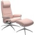 Relaxsessel STRESSLESS "Paris" Sessel Gr. ROHLEDER Stoff Q2 FARON, Star Base-High Base, Plus™System-Gleitsystem-Relaxfunktion-Drehfunktion-Kopfstützenverstellung-Rückteilverstellung, B/H/T: 80 cm x 114 cm x 74 cm, pink (light q2 faron) mit Hocker, High Back, Star Base, Gestell Chrom