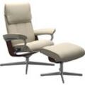 Relaxsessel STRESSLESS "Admiral", beige (cream batick), B:84cm H:100cm T:73cm, Leder BATICK: BATICK ist ein leicht korrigiertes, durchgefärbtes und genarbtes Möbelleder, bei dem die meisten Unebenheiten und Spuren in der Regel entfernt wurden., Sessel, mit Cross Base, Größe M & L, Holzakzent Braun