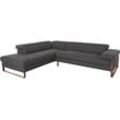 Ecksofa W.SCHILLIG "finn", grau (anthrazit s22), B:281cm H:71cm T:230cm, Flachgewebe S22 (100% Polyester), Stoff S37 (100% Polyester), Longlife Xtra-Leder Z59: Glattleder mit modischer Prägung. Hautstärke 0, 9 - 1, 1 mm, Sofas, German Design Award 2016, Fußgestell Nussbaum natur, Breite 281 cm