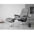 Relaxsessel STRESSLESS "Consul" Sessel Gr. Leder BATICK, Cross Base Schwarz, S, Relaxfunktion-Drehfunktion-Plus™System-Gleitsystem-BalanceAdapt™, B/H/T: 78 cm x 97 cm x 70 cm, grau (wild dove batick) mit Cross Base, Größe S, M & L, Holzakzent Schwarz