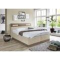 Boxspringbett, beige (dunkelbeige, beige), Kaltschaum-Topper, Liegefläche B/L: 160cm x 200cm, H3, 7-Zonen-Kaltschaummatratze, Bezug Obermatratze 100% Polyester, waschbar bis 60u00b0C, Bezug Unterbox und Kopfteil: Mikrofaservelours (100% Polyester), WESTFALIA SCHLAFKOMFORT, Komplettbetten, Boxspringbett, mit LED-Beleuchtung