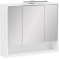 Spiegelschrank WELLTIME "Kent, Made in Germany", weiß (kreideweiß), B:70cm H:65,6cm T:16cm, Schränke, Badmöbel. Breite 70 cm, LED-Beleuchtung und Schalter-/Steckdosenbox