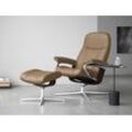 Relaxsessel STRESSLESS "Consul", braun (almond paloma), B:78cm H:97cm T:70cm, Leder PALOMA: PALOMA ist ein durchgefärbtes Semianilin-Möbelleder mit natürlicher Narbung., Sessel, mit Hocker, mit Cross Base, Größe S, M & L, Holzakzent Braun